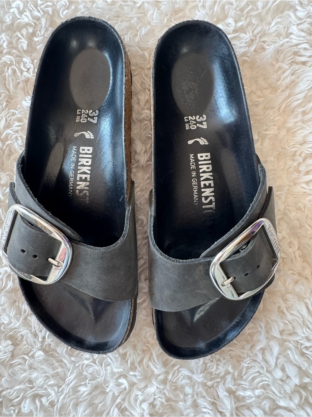 Birkenstock Madrid Big Buckle Slide Sandals in Black with Silver Buckle Size 37 - Picture 7 of 11